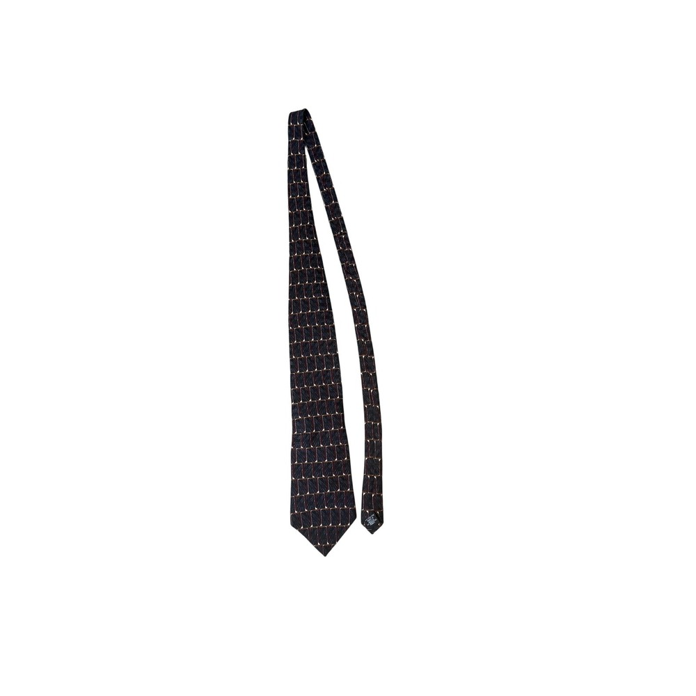 Oscar de la Renta Tie Mens All Silk Geometric Pattern Burgundy Black Abstract‎